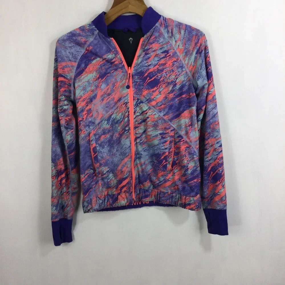 Lululemon Ivivia Girls Youth Full Zip Performance Knit Jacket Purple Orange 14